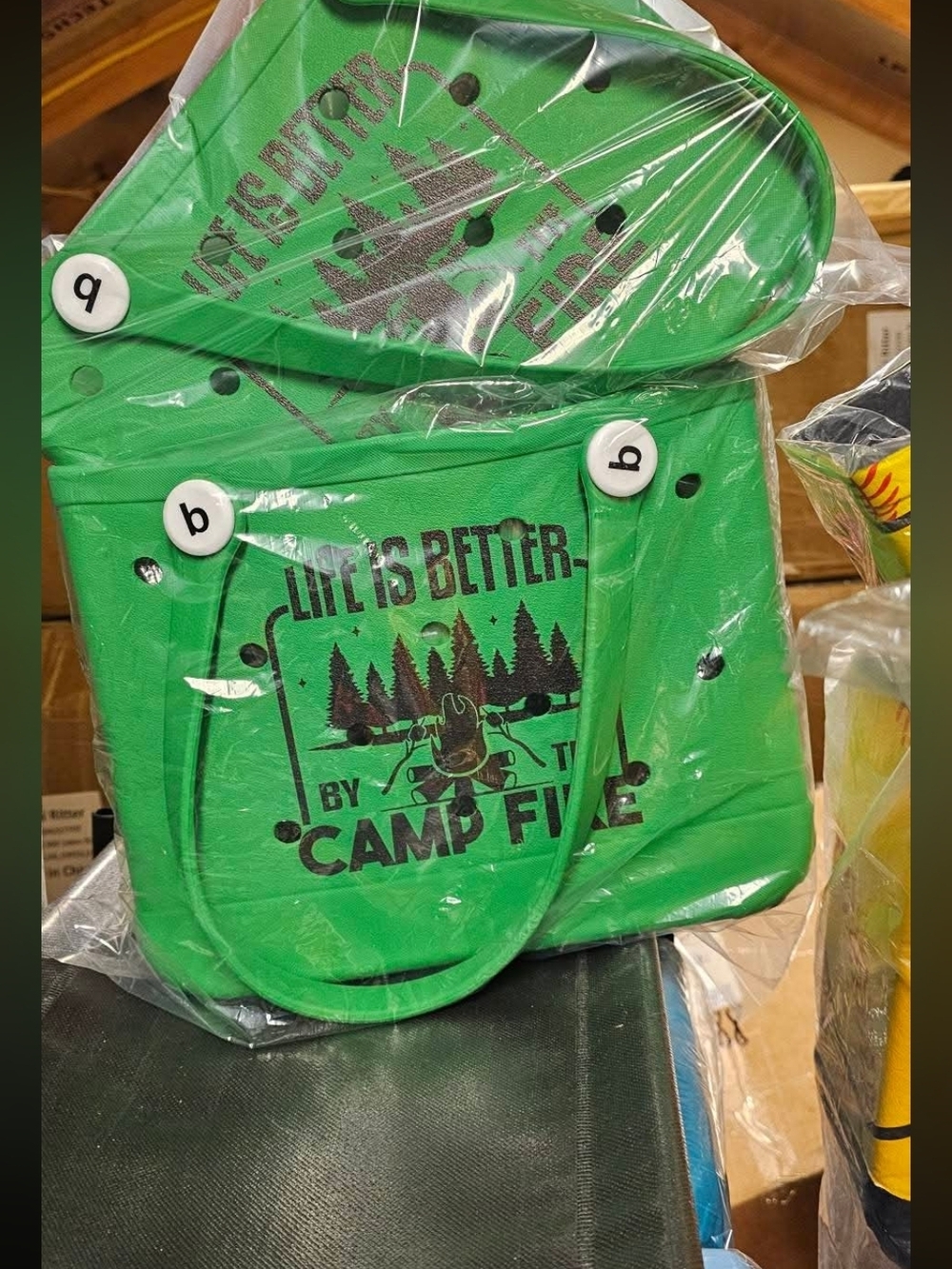 Green Camp Fire Tote Bag "Life Is Better by the Camp Fire" SMALL BOGG LIKE BAG